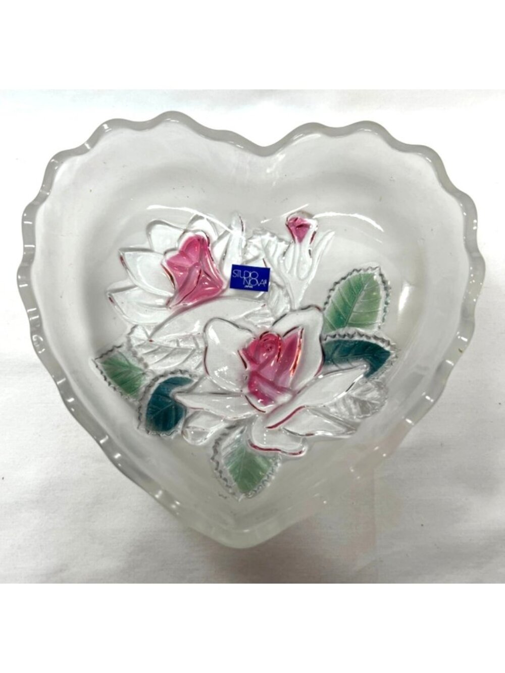 Heart-Shaped Studio Nova Crystal Glass Bowl With Embossed Floral Design